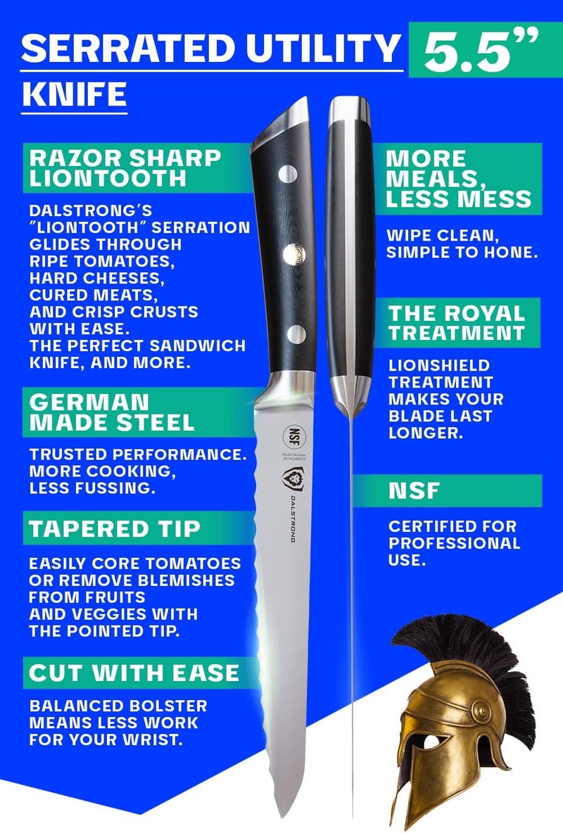 Dalstrong Serrated Utility Knife - 5.5 inch - Gladiator Series Elite - Forged High Carbon German Steel - Kitchen Knife Gift - Serrated Knife Blade - Sheath Included - NSF Certified - Image 4